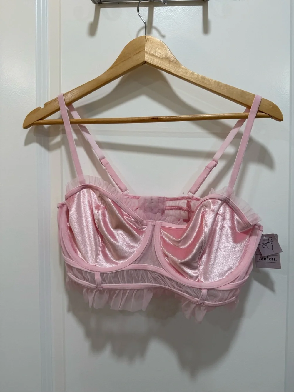 NWT Auden Pink Satin Mesh Ruffle Underwire Bralette Corset Top Size Large - Picture 6 of 8